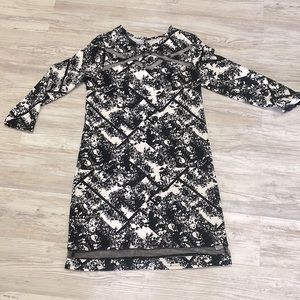 Geometrical Floral Pattern Dress with Mesh Detail